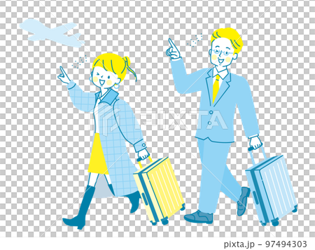 一個男人和一個女人帶著手提箱旅行的插圖 97494303
