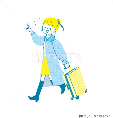 キャリーケースを持って旅行する女性のイラスト 97494757