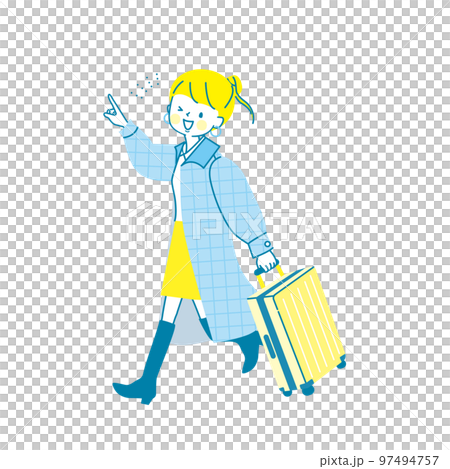 キャリーケースを持って旅行する女性のイラスト 97494757
