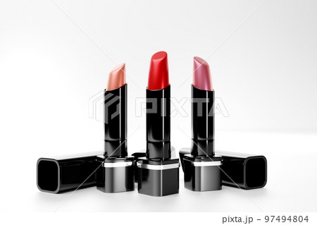 3D illustration, set of color lipsticks.  Make-up and cosmetics  scene  for beauty brand product design 97494804