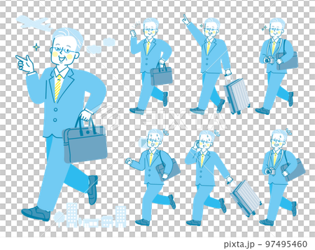 Illustration set of a man wearing a suit for a business trip 97495460
