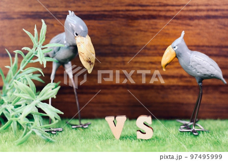 ハシビロコウのフィギュアとVS文字　2羽のハシビロコウ　イメージ 97495999