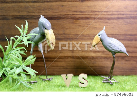 ハシビロコウのフィギュアとVS文字　2羽のハシビロコウ　イメージ 97496003