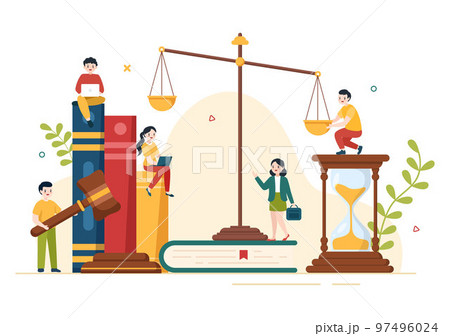 Law Firm Services with Justice, Legal Advice, Judgement and Lawyer Consultant in Flat Cartoon Poster Hand Drawn Templates Illustration Law Firm Services with Justice, Legal Advice, Judgement and Lawyer Consultant in Flat Cartoon Poster Hand Drawn Templates Illustration 97496024