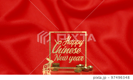 The gold rabbit and vintage Chinese money on red background 3d rendering The gold rabbit and vintage Chinese money on red background 3d rendering 97496348