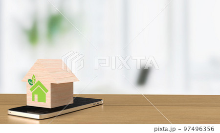 The home wood on mobile for eco or technology concept 3d rendering The home wood on mobile for eco or technology concept 3d rendering 97496356