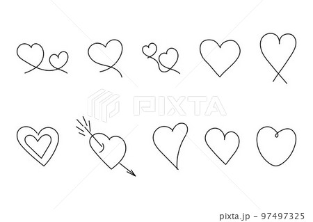 Hand drawn heart set. Doodle hearts isolated on white background. Vector illustration. 97497325