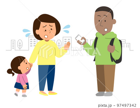 外国人に道を尋ねられて焦っている女性2 外国人に道を尋ねられて焦っている女性2 97497342