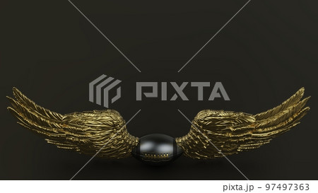 メタリックなアメリカンフットボールと金色の翼 97497363