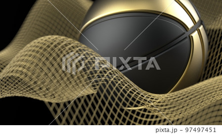 金ー黒のバスケットボールと数学的幾何学模様 97497451
