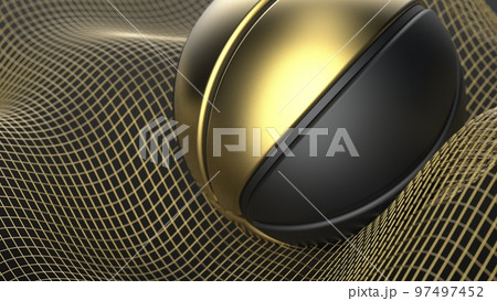 金ー黒のバスケットボールと数学的幾何学模様 97497452