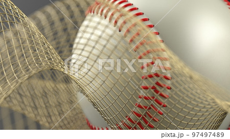 野球のボールと金色の数学的幾何学模様 97497489