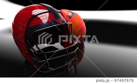 赤いアメリカンフットボールとヘルメットのイラスト素材 [97497678