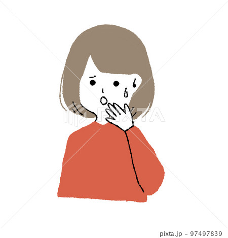 顔に手を添えて冷や汗をかく女性 顔に手を添えて冷や汗をかく女性 97497839