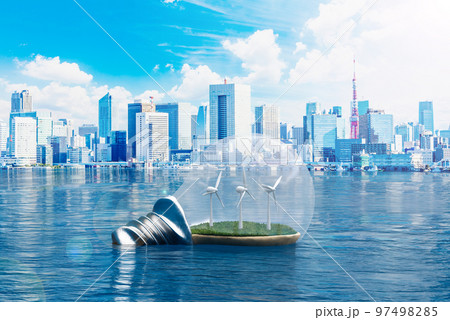 都市風景と風力発電 97498285