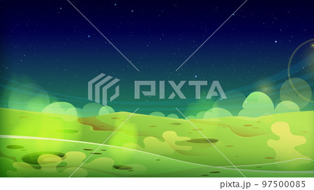 Green alien planet with craters and toxic smokeのイラスト素材 [97500085] - PIXTA