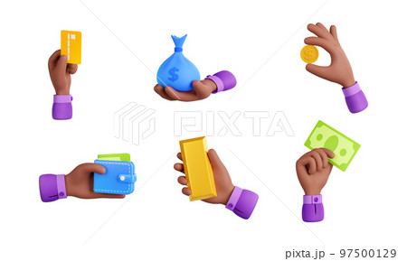 3d render black hand with money isolated icons set 97500129
