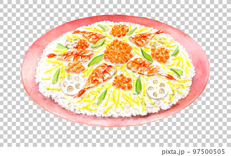 ちらし寿司の水彩イラスト　アナログ手描き　背景透過PNG 97500505