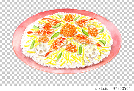 ちらし寿司の水彩イラスト アナログ手描き 背景透過PNG ちらし寿司の水彩イラスト アナログ手描き 背景透過PNG 97500505