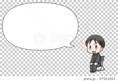 A male student sitting and answering with a balloon A male student sitting and answering with a balloon 97501093