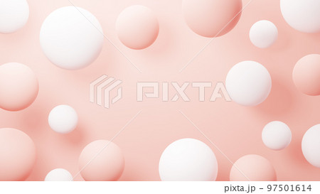 ピンク色の背景に白とピンクの複数の球体。背景素材。コピースペース（横長） 97501614