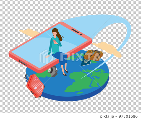 智能手機和旅行的圖像插圖 97501680