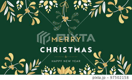 雪の結晶で作られたヤドリギと多くの植物で装飾されたクリスマス背景フレームテンプレート(緑) 雪の結晶で作られたヤドリギと多くの植物で装飾されたクリスマス背景フレームテンプレート(緑) 97502158
