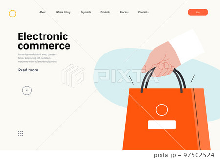 Electronic commerce -Online shopping and electronic commerce series -modern flat vector concept illustration of a hand holding paper shopping bag. Promotion, discounts, sale and online orders concept Electronic commerce -Online shopping and electronic commerce series -modern flat vector concept illustration of a hand holding paper shopping bag. Promotion, discounts, sale and online orders concept 97502524