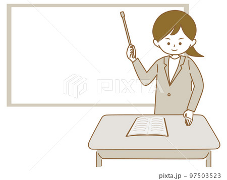 指示棒を持って、ホワイトボードの前で話す女性 指示棒を持って、ホワイトボードの前で話す女性 97503523