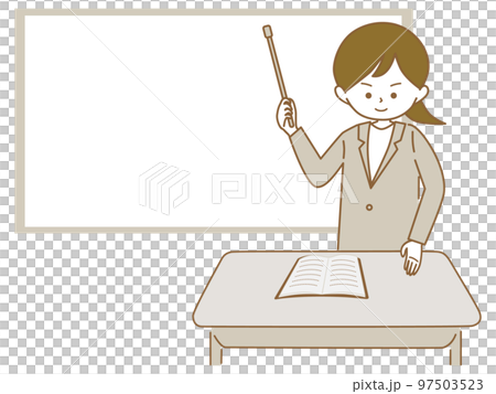 指示棒を持って、ホワイトボードの前で話す女性 指示棒を持って、ホワイトボードの前で話す女性 97503523