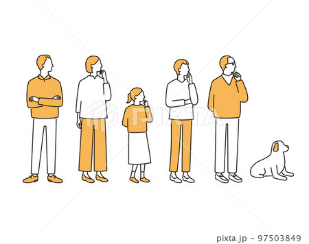 考える三世代家族の全身イメージ 97503849