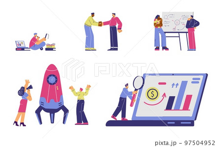 Set of scenes with people about start up flat style, vector illustration 97504952