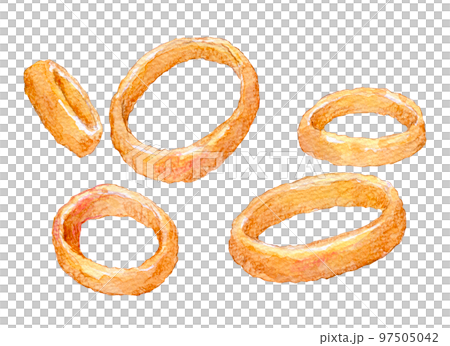 Onion rings, fried onion rings, watercolor illustration Onion rings, fried onion rings, watercolor illustration 97505042