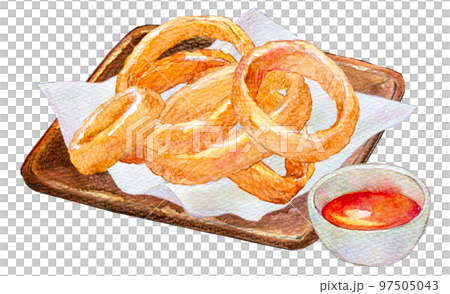 Onion rings, fried onion rings, watercolor illustration 97505043