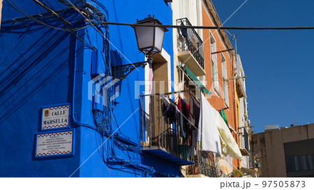 Detail of blue house in Alicante city Detail of blue house in Alicante city 97505873