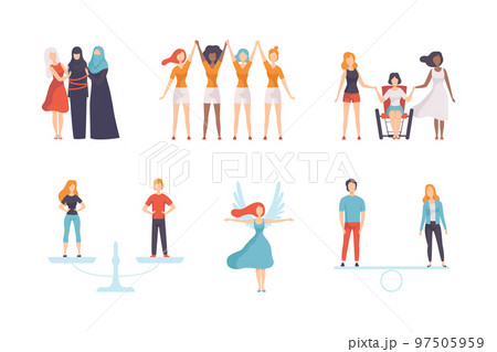 Man and Woman with Equal Right as Gender Equity Vector Set Man and Woman with Equal Right as Gender Equity Vector Set 97505959