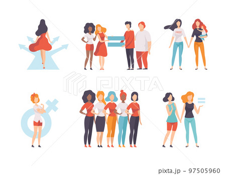 Man and Woman with Equal Right as Gender Equity Vector Set 97505960
