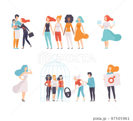 Man and Woman with Equal Right as Gender Equity Vector Set 97505961