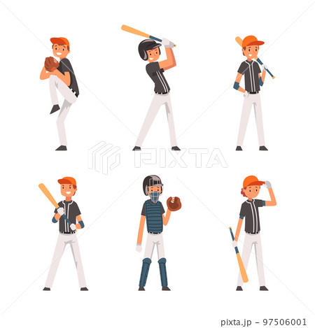 Teen Boy Baseball Player Playing Bat-and-ball Game Vector Set Teen Boy Baseball Player Playing Bat-and-ball Game Vector Set 97506001