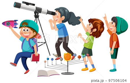 Kids observing through telescope 97506104