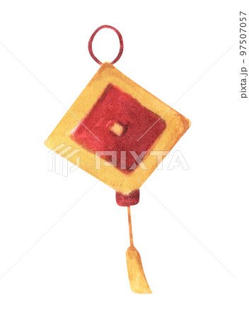 Watercolor set with traditional chinese decor. Red and yellow collection. 97507057