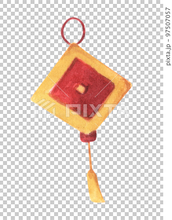 Watercolor set with traditional chinese decor. Red and yellow collection. 97507057