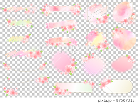 Soft and gorgeous cherry blossom frame design, ribbon no text 97507313
