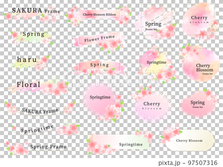 ふんわり華やか桜フレームデザイン、リボン（文字なしバージョンもあります） 97507316