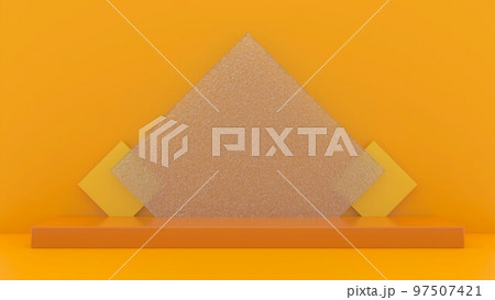 商品ディスプレイ。オレンジ色の背景、3Dレンダリング画像。 商品ディスプレイ。オレンジ色の背景、3Dレンダリング画像。 97507421