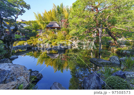 京都・等持院 美しい日本庭園 芙蓉池 (西庭) 紅葉の季節 京都・等持院 美しい日本庭園 芙蓉池 (西庭) 紅葉の季節 97508573
