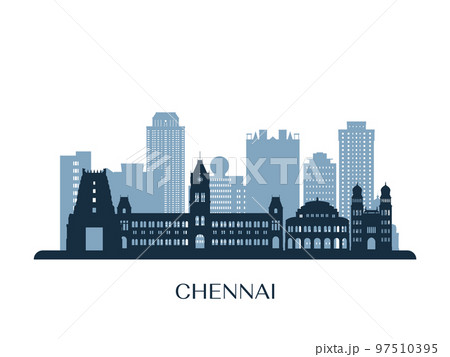 Chennai skyline, monochrome silhouette. Chennai skyline, monochrome silhouette. 97510395