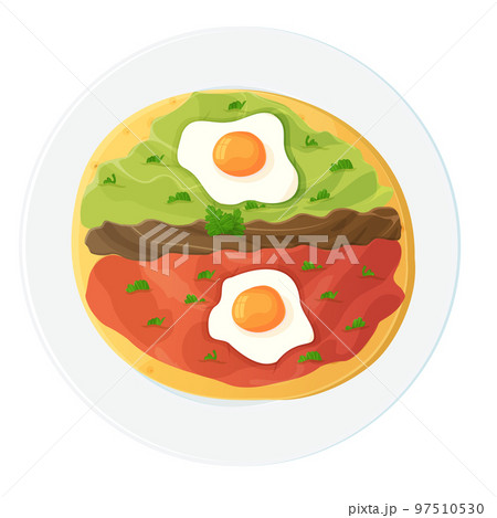 Mexican divorced eggs huevos divorciados. Latin american food illustration isolated on white 97510530