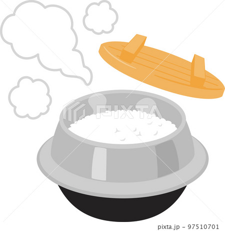 炊いたご飯が入った羽釜 97510701