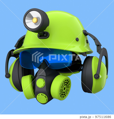 Set of construction wear for repair and installation on blue background 97511686